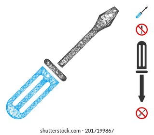 Mesh screwdriver web icon vector illustration. Carcass model is created from screwdriver flat icon. Network forms abstract screwdriver flat carcass.