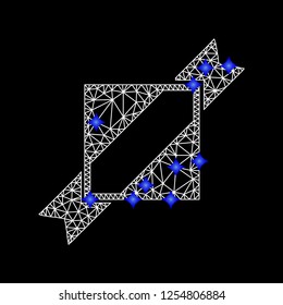 Mesh seal stamp template icon and blue diamonds. White seal stamp template model on a black background. Abstract polygonal mesh structure.