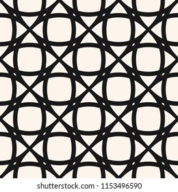 Mesh seamless pattern. Vector texture with delicate grid, net, lace, lattice, weave, curved lines. Simple abstract black and white geometric background, repeat tiles. Minimal design for decor, prints