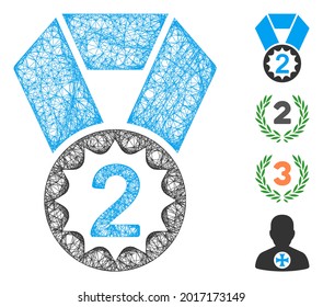 Mesh second place web 2d vector illustration. Model is based on second place flat icon. Network forms abstract second place flat model. wireframe 2D web network isolated on a white background.