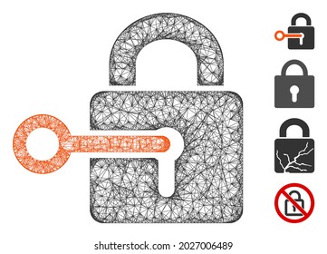 Mesh secrecy web icon vector illustration. Model is based on secrecy flat icon. Mesh forms abstract secrecy flat model. wireframe 2D web network isolated on a white background.