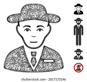 Mesh secret service agent web symbol vector illustration. Carcass model is based on secret service agent flat icon. Mesh forms abstract secret service agent flat carcass.