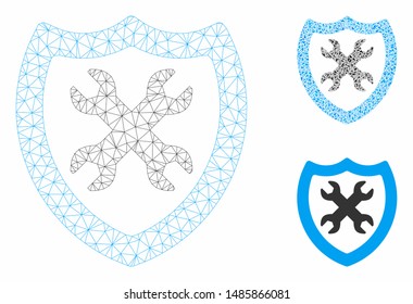 Mesh security configuration model with triangle mosaic icon. Wire frame polygonal mesh of security configuration. Vector mosaic of triangle parts in various sizes, and color tones.