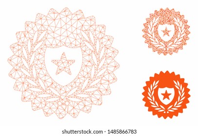 Mesh security stamp model with triangle mosaic icon. Wire frame triangular mesh of security stamp. Vector collage of triangles in different sizes, and color shades. Abstract 2d mesh security stamp,