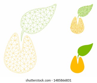 Mesh seed model with triangle mosaic icon. Wire frame triangular mesh of seed. Vector mosaic of triangles in various sizes, and color shades. Abstract flat mesh seed, designed with triangular grid.