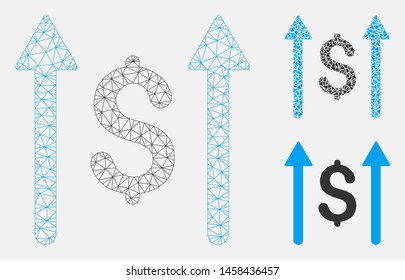 Mesh send money model with triangle mosaic icon. Wire frame polygonal mesh of send money. Vector composition of triangle elements in different sizes, and color tinges. Abstract flat mesh send money,