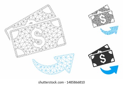 Mesh send money model with triangle mosaic icon. Wire frame polygonal mesh of send money. Vector mosaic of triangle parts in variable sizes, and color hues. Abstract 2d mesh send money,