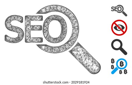 Mesh seo tool web icon vector illustration. Carcass model is based on seo tool flat icon. Network forms abstract seo tool flat carcass. Wire frame flat line network isolated on a white background.