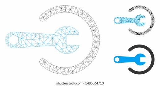 Mesh service model with triangle mosaic icon. Wire frame polygonal mesh of service. Vector mosaic of triangles in variable sizes, and color hues. Abstract flat mesh service, built from polygonal grid.