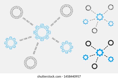 Mesh service relations model with triangle mosaic icon. Wire frame polygonal mesh of service relations. Vector composition of triangle parts in variable sizes, and color shades.