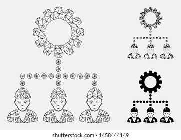 Mesh service staff model with triangle mosaic icon. Wire carcass triangular mesh of service staff. Vector composition of triangles in different sizes, and color shades.