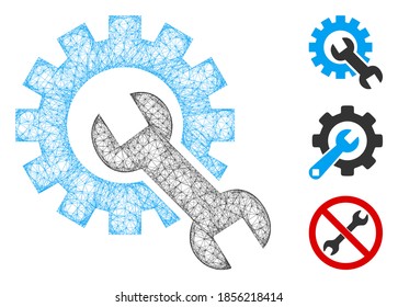 Mesh service tools polygonal web icon vector illustration. Carcass model is created from service tools flat icon. Triangular mesh forms abstract service tools flat carcass.