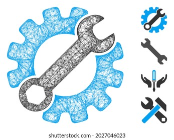 Ilustración vectorial de iconos de herramientas de servicio de malla. El modelo se basa en el icono plano de las herramientas de servicio. Formas de red herramientas de servicio abstractas carcasa plana.