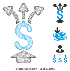 Mesh teilen Geld polygonal Web-Symbol Vektorgrafik. Carcass-Modell basiert auf Aktienkapital flach Symbol. Dreieckige Maschenformen abstrakt teilen Geld flach Schlachtkörper.