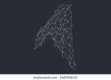 Mesh of sharp angles and wireframe geometric objects on dark minimal backdrop