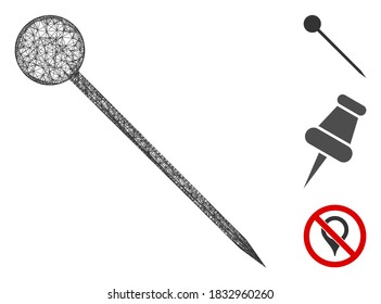 Mesh sharp pin polygonal web icon vector illustration. Carcass model is created from sharp pin flat icon. Triangle net forms abstract sharp pin flat model.