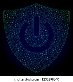 Mesh shield turn off polygonal illustration. Abstract mesh lines, triangles and points on dark background with shield turn off.