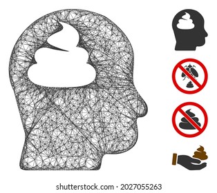 Mesh shit brain web 2d vector illustration. Model is based on shit brain flat icon. Network forms abstract shit brain flat model. wireframe flat web network isolated on a white background.