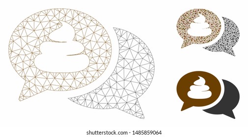 Mesh shit forum model with triangle mosaic icon. Wire carcass polygonal mesh of shit forum. Vector mosaic of triangle parts in variable sizes, and color tints. Abstract flat mesh shit forum,