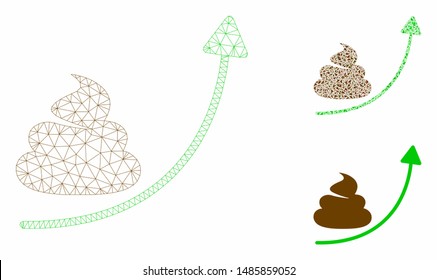 Mesh shit hyip arrow up model with triangle mosaic icon. Wire frame polygonal mesh of shit hyip arrow up. Vector mosaic of triangle elements in different sizes, and color shades.