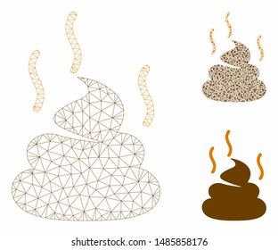 Mesh shit smell model with triangle mosaic icon. Wire frame triangular network of shit smell. Vector mosaic of triangle elements in variable sizes, and color tinges. Abstract 2d mesh shit smell,