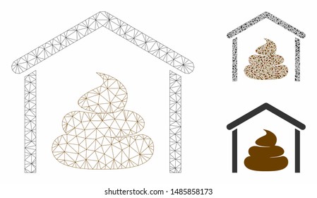 Mesh shit storage hangar model with triangle mosaic icon. Wire carcass polygonal mesh of shit storage hangar. Vector mosaic of triangle elements in different sizes, and color tones.