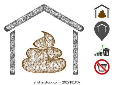 Mesh Scheiße Speicher Hangar Web 2d Vektorgrafik. Carcass-Modell basiert auf Scheiß-Speicher Hangar flach Symbol. Mesh bildet abstrakte Scheiße Lagerhahn flach Schlachtkörper.