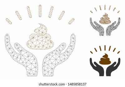 Mesh shit win hands model with triangle mosaic icon. Wire frame triangular mesh of shit win hands. Vector mosaic of triangle parts in different sizes, and color tints.
