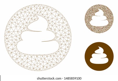 Mesh shitcoin model with triangle mosaic icon. Wire carcass polygonal mesh of shitcoin. Vector mosaic of triangle parts in different sizes, and color tints. Abstract flat mesh shitcoin,