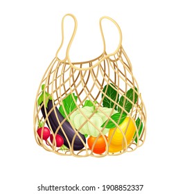 Mesh Shopping Bag as Everyday Reused Object Vector Illustration