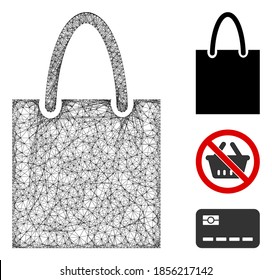 Ilustración vectorial de icono web poligonal de la bolsa de compras de malla. El modelo se basa en el icono plano de la bolsa de compra. La malla triangular forma la carcasa plana abstracta de la bolsa de la compra.