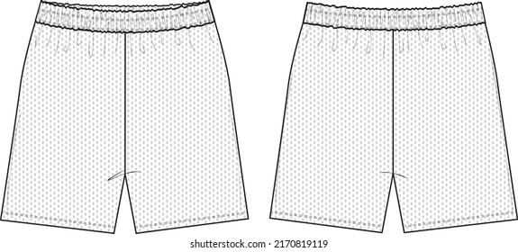 Mesh Shorts Flat Technical Drawing Illustration Blank Streetwear Mock-up Template for Design and Tech Packs  Unisex Athletic Basketball