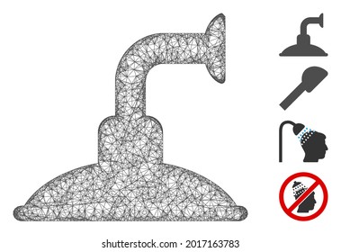 Mesh shower head web icon vector illustration. Carcass model is based on shower head flat icon. Mesh forms abstract shower head flat carcass.