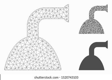 Mesh shower jet model with triangle mosaic icon. Wire carcass triangular mesh of shower jet. Vector mosaic of triangle elements in various sizes, and color hues. Abstract 2d mesh shower jet,