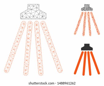 Mesh shower model with triangle mosaic icon. Wire frame triangular network of shower. Vector composition of triangle parts in variable sizes, and color shades. Abstract flat mesh shower,