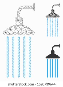 Mesh shower model with triangle mosaic icon. Wire carcass polygonal network of shower. Vector mosaic of triangle parts in variable sizes, and color shades. Abstract 2d mesh shower,