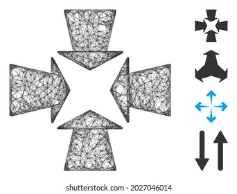 Mesh shrink arrows web symbol vector illustration. Carcass model is based on shrink arrows flat icon. Mesh forms abstract shrink arrows flat carcass.