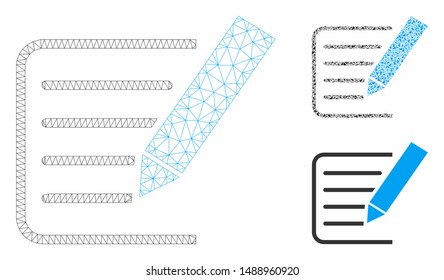 Mesh sign agreement model with triangle mosaic icon. Wire carcass polygonal mesh of sign agreement. Vector composition of triangle elements in variable sizes, and color tinges.