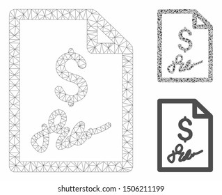 Mesh signed bill model with triangle mosaic icon. Wire carcass triangular mesh of signed bill. Vector mosaic of triangles in different sizes, and color tinges. Abstract flat mesh signed bill,