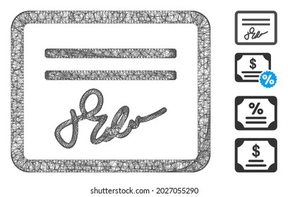 Mesh signed cheque web icon vector illustration. Model is created from signed cheque flat icon. Mesh forms abstract signed cheque flat model.