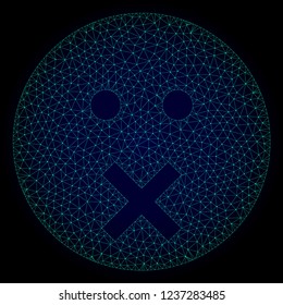 Mesh silence smiley polygonal illustration. Abstract mesh lines, triangles and points on dark background with silence smiley.