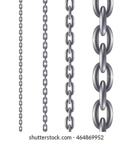 Mesh silver chain. Vector metallic chain on white background.