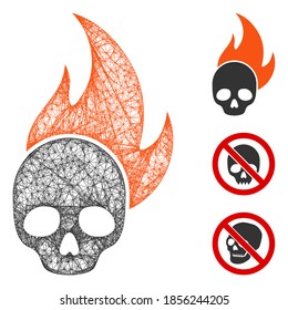 Mesh skull fire polygonal web icon vector illustration. Abstraction is based on skull fire flat icon. Triangular mesh forms abstract skull fire flat model.