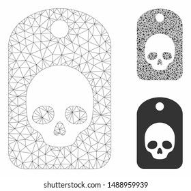 Mesh skull label model with triangle mosaic icon. Wire frame polygonal mesh of skull label. Vector mosaic of triangle elements in variable sizes, and color tints. Abstract flat mesh skull label,