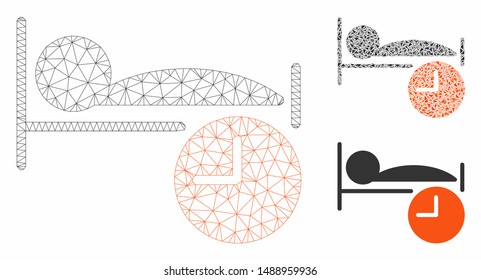 Mesh sleep time model with triangle mosaic icon. Wire frame triangular network of sleep time. Vector composition of triangle parts in different sizes, and color tinges. Abstract flat mesh sleep time,