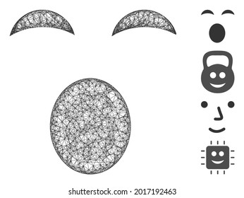 Mesh schläfrig Smiley Web 2d Vektorgrafik. Das Modell basiert auf einem schlampigen flachen Symbol. Mesh formt abstraktes schlampiges, flaches Modell. Wire frame 2D-Webnetzwerk einzeln auf weißem Hintergrund.