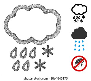 Mesh sleet cloud polygonal web 2d vector illustration. Model is based on sleet cloud flat icon. Triangular network forms abstract sleet cloud flat model.