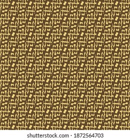 Mesh and small elements connected together in a zigzagged oblique chain. Repetitive pattern. Golden tapestry texture.