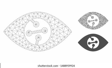 Mesh smart contact lens model with triangle mosaic icon. Wire frame polygonal mesh of smart contact lens. Vector mosaic of triangle elements in various sizes, and color shades.