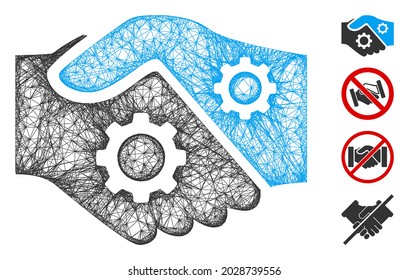 Ilustración vectorial de icono web del protocolo de enlace inteligente de malla. El modelo de canal se basa en un icono plano de apretón de manos con contrato inteligente. Formas de red abstract Smart Contract handshake de canal plana.